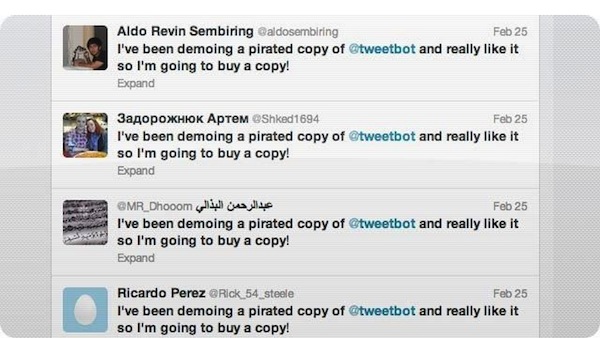 Twitter Tweetbot combattere pirateria