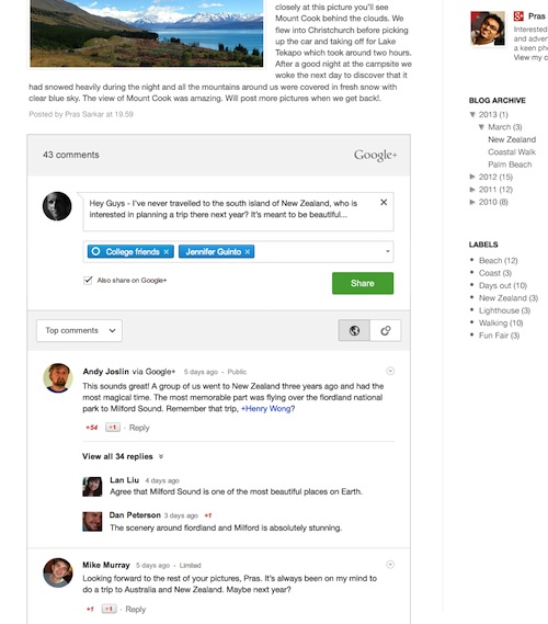 Google+ Blogger commenti unificati