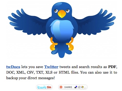 twDocs, esportare i contenuti di Twitter in un formato a scelta