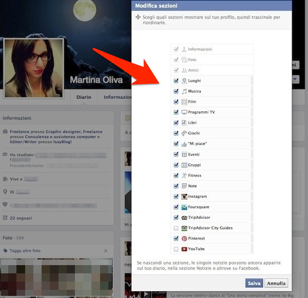 Come personalizzare il diario di Facebook