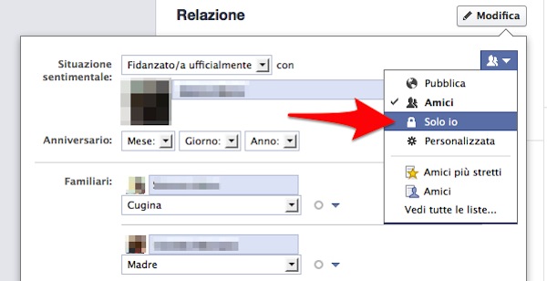 Come nascondere la situazione sentimentale su Facebook 