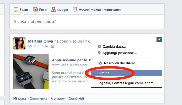 Come cancellare post da Facebook 