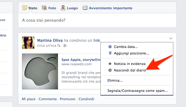 Come nascondere post su Facebook