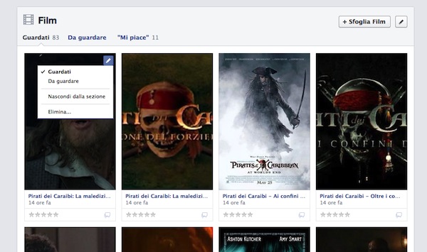 Come eliminare i film Guardati e Da guardare su Facebook