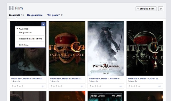 Come eliminare i film Guardati e Da guardare su Facebook 
