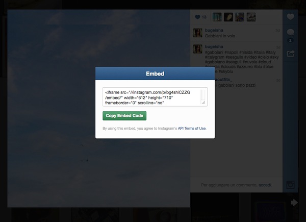 Instagram introduce il codice embed, ecco come usarlo