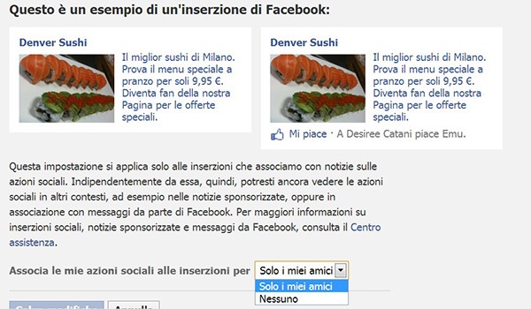 Pubblicità su Facebook: come impedire l'uso del nome e della foto   