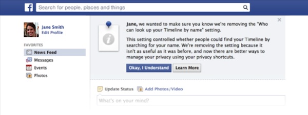 Facebook, il nome utente non può più essere nascosto