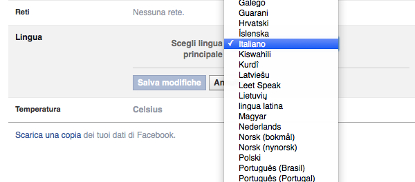 Come cambiare lingua su Facebook