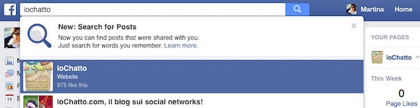 Screenshot che mostra la nuova funzionalità di ricerca di Facebook