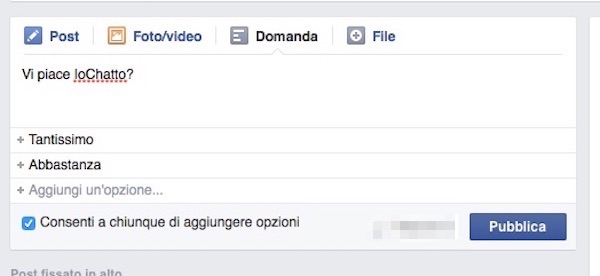 Screenshot che mostra come fare sondaggi sui gruppi Facebook