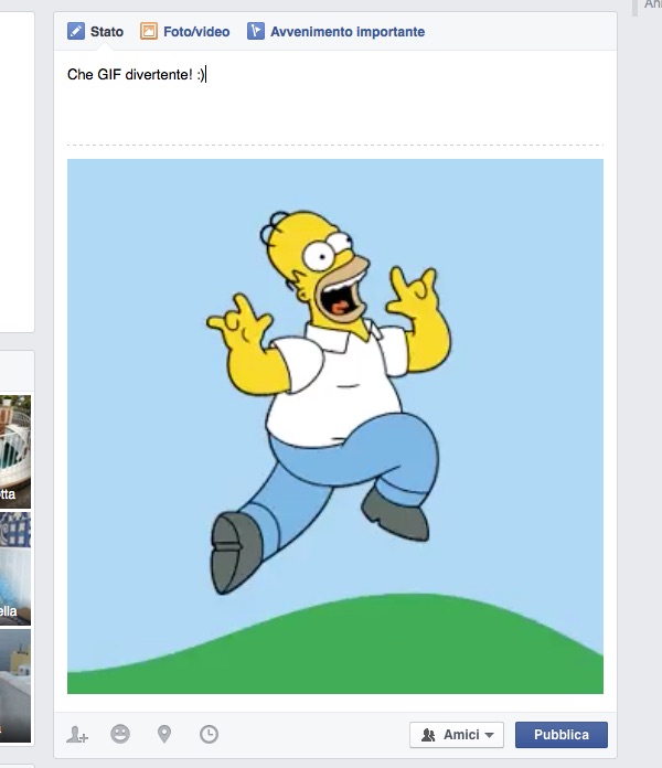 Screenshot che mostra come condividere GIF su Facebook