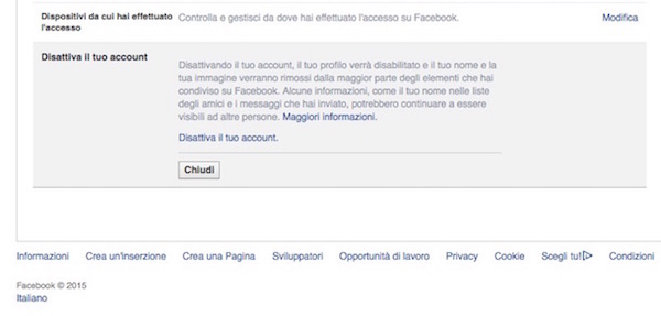 Come sospendere account Facebook