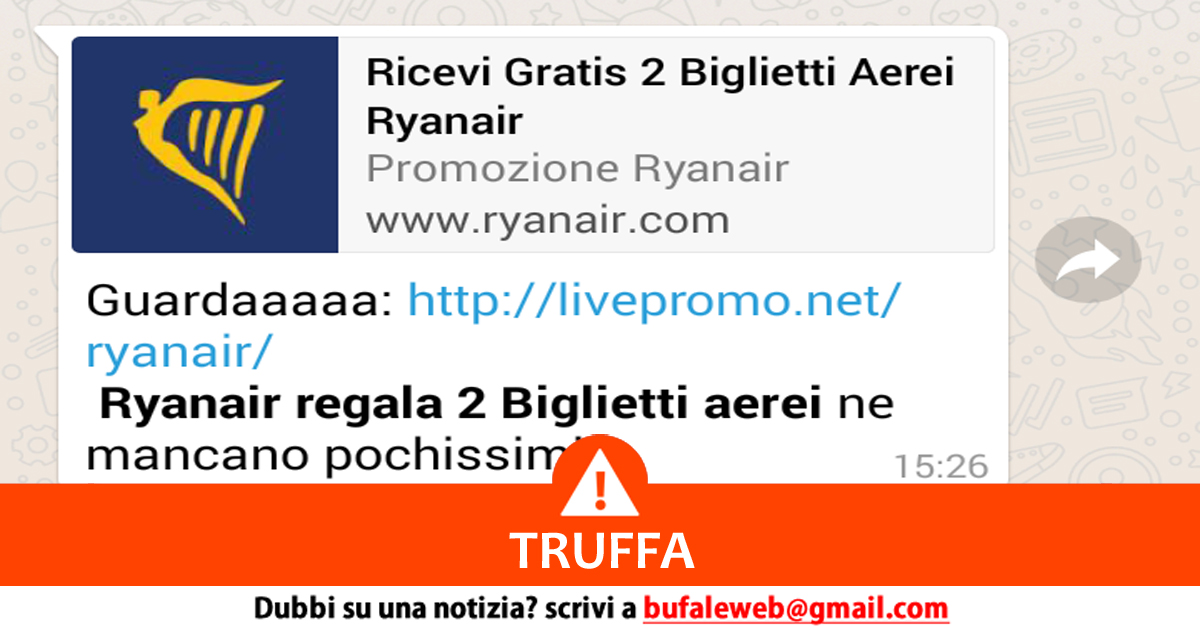 Bufala biglietti gratis Ryanair di nuovo attuale: occhio a Facebook e Whatsapp