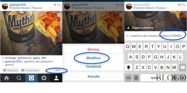 modificare commento su Instagram